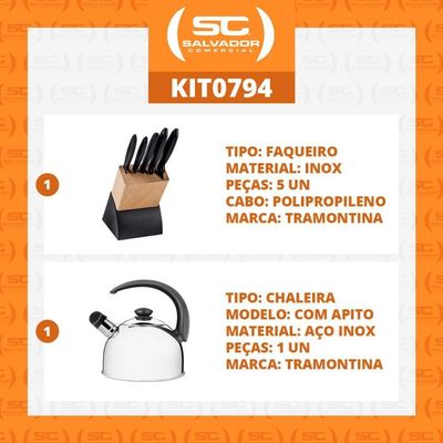 Kit - Faqueiro Plenus 6 Peças + 1 Chaleira Em Aço Inox 2,1lts Com Apito - Tramontina