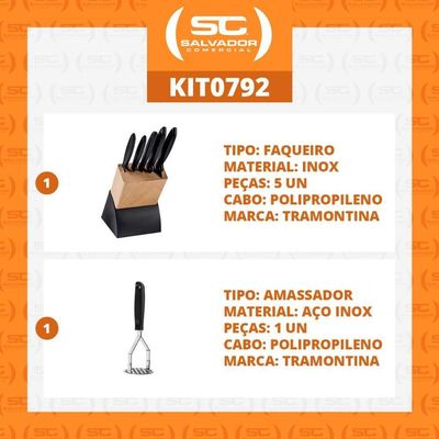 Kit - Faqueiro Plenus 6 Peças + 1 Amassador De Batata E Feijão - Tramontina