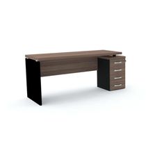 Mesa Pé Painel Com Gaveteiro 4 Gavetas Pe40 Em Mdp 164 X 60 Cm Walnut Base Preta