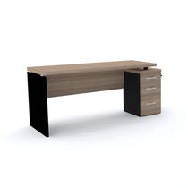 Mesa Pé Painel Com Gaveteiro 3 Gavetas Pe40 Em Mdp 164 X 60 Cm Noce Naturalle Base Preta