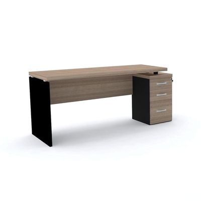 Mesa Pé Painel Com Gaveteiro 3 Gavetas Pe40 Em Mdp 164 X 60 Cm Noce Naturalle Base Preta