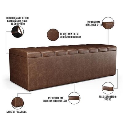 Kit Cabeceira Casal 140cm Calçadeira Recamier Baú Marrom