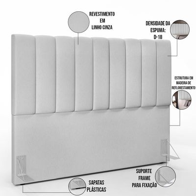 Cabeceira Cama Box Casal King 195 Cm Dália W01 Linho Cinza