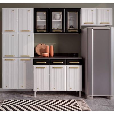 Cozinha De Aço Completa Telasul Diamante C/ Vidro 4Pçs Bco/Preto