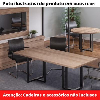 Mesa De Reunião Retangular 260 X 120 Cm Pé Tubular Pe25 Em Mdp Cinza Base Cinza