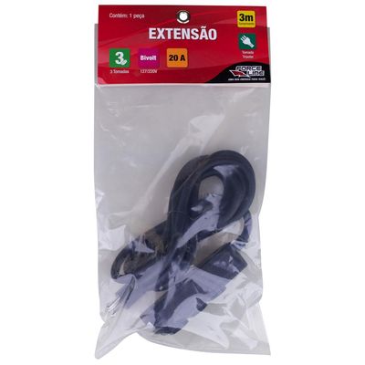 Extensão 3m 3 Tomadas 3P Force Line Preta
