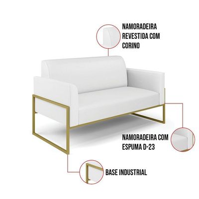 Sofá Namoradeira Base Industrial Alta Dourado Marisa Corino Branco D03 - D\'rossi