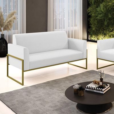 Sofá Namoradeira Base Industrial Alta Dourado Marisa Corino Branco D03 - D\'rossi