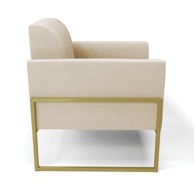 Poltrona Base Industrial Alta Dourado Marisa Suede D03 - D\'rossi Cor Bege
