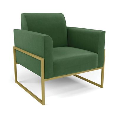Sofá Namoradeira Com Poltrona Base Industrial Alta Dourado Marisa Suede D03 - D\'rossi Cor Verde