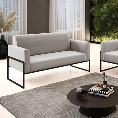 Sofá Namoradeira Base Industrial Alta Preto Marisa Veludo D03 - D\'rossi Cor Cinza