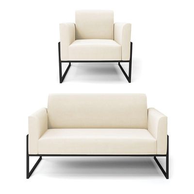 Sofá Namoradeira Com Poltrona Base Industrial Alta Preto Marisa Veludo D03 - D\'rossi Cor Bege