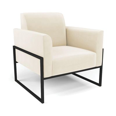 Sofá Namoradeira Com Poltrona Base Industrial Alta Preto Marisa Veludo D03 - D\'rossi Cor Bege