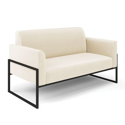 Sofá Namoradeira Com Poltrona Base Industrial Alta Preto Marisa Veludo D03 - D\'rossi Cor Bege