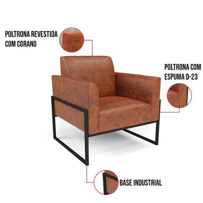 Kit 2 Poltronas Base Industrial Alta Preto Marisa Corano Nozes D03 - D\'rossi