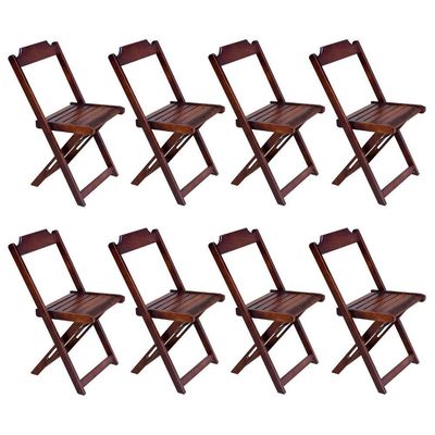 Kit 2 Jogos De Mesa Dobravel 120X70 Em Madeira Maciça Com 4 Cadeiras - Imbuia - Marrom