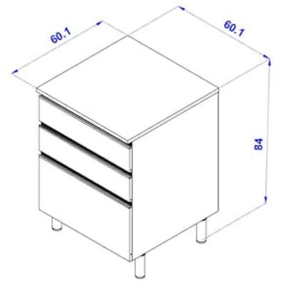 Balcão Bartira Cristal MDP 15mm com 3 Gavetas - 60cm de largura Bege