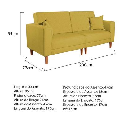 Sofá 03 Lugares Living Ponza Suede Cor Amarelo