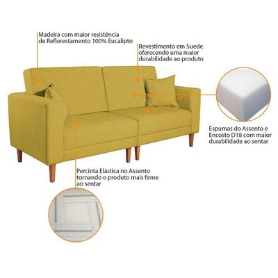Sofá 03 Lugares Living Ponza Suede Cor Amarelo