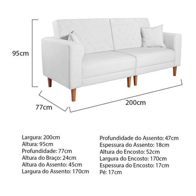 Sofá 03 Lugares Living Ponza Sintético Cor Branco
