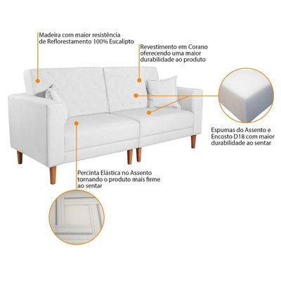 Sofá 03 Lugares Living Ponza Sintético Cor Branco