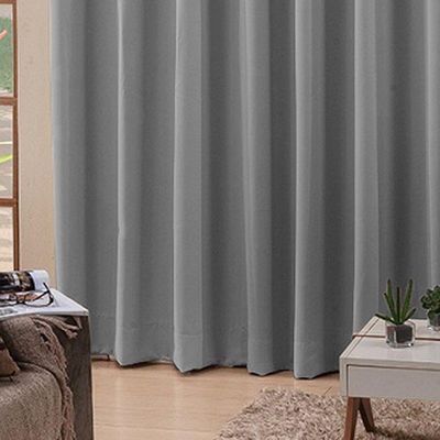 Cortina 4,00x2,30 Sala Quarto Cozinha Voil Forro Blackout Cor:cinza