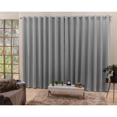 Cortina 4,00x2,30 Sala Quarto Cozinha Voil Forro Blackout Cor:cinza