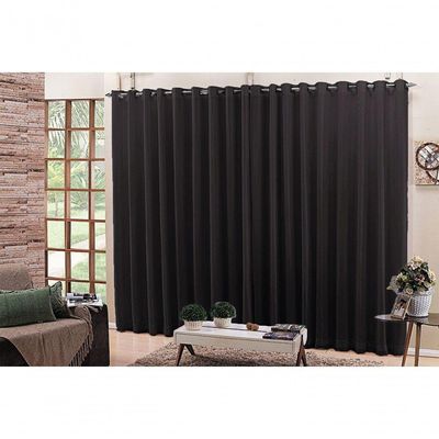 Cortina 5,00x2,60 Sala Quarto Cozinha Voil Forro Blackout Cor: Preto