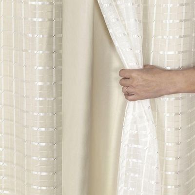 Cortina 5,00x2,60 Sala Quarto Cozinha Voil Forro Blackout Cor:xadrez Areia