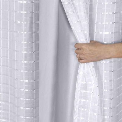 Cortina 6,00x2,60 Sala Quarto Cozinha Voil Forro Blackout Cor:xadrez Branco