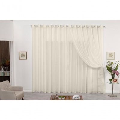 Cortina 4,00x2,30 Sala Quarto Cozinha Varão Voil Duplo Cor:pérola