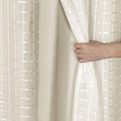 Cortina 2,80x1,80 Sala Quarto Cozinha Varão Voil Microfibra Cor:xadrez Bege