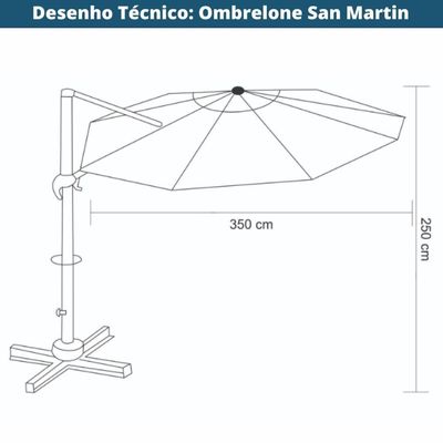 Ombrelone Lateral San Martin Rivatti 350 Cm Em Alumínio Com Base Em Cruz Capa Poliéster Fendi