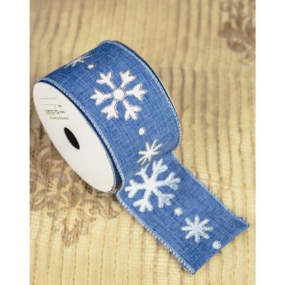 Fita Decorativa Azul Com Floco De Neve Branco Ft1231