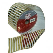 Fita Decorativa Dourada E Branca De Listras Ft719