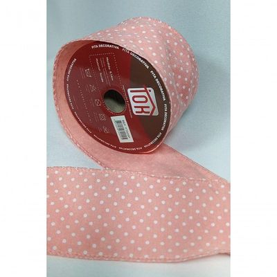 Fita Decorativa Rosa Com Poá Ft020
