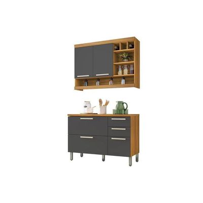 Kit De Cozinha 2 Peças Burguesa (1 Armário + 1 Balcão) C2p23 Freijo-grafite-nesher