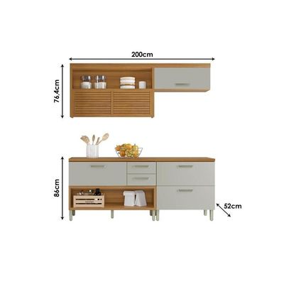 Kit De Cozinha 2 Peças Princesa 3 Peças (2 Balcões + 1 Aéreo) C3p29 Freijo-off White-nesher