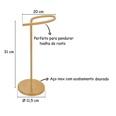 Porta Toalha Toalheiro Banheiro Bancada Dourado Aço Inox