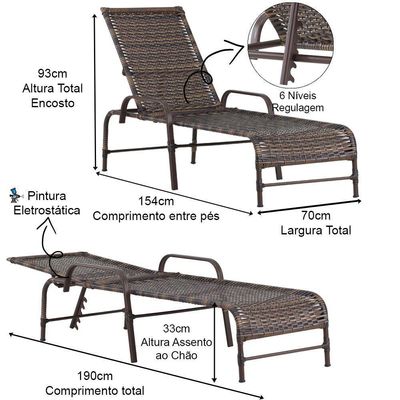 Kit 2 Espreguiçadeiras Catar E Mesa Com Pintura Eletrostática Piscina Jardim Alumínio Preto