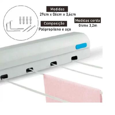 Varal Retrátil Automático Com 4 Cordas Ajustável