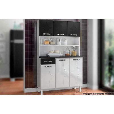 Kit De Cozinha Compacta Rubi Smart Aço 6 Portas E 1 Gaveta 105cm Branco-preto - Telasul