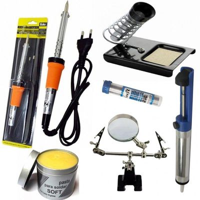 Kit Solda Ferro Tubetes Lupa Sugador e Suporte 220v 40W