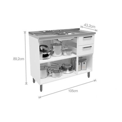 Gabinete C-pia Balcão Múltipla 6015 3 Portas 2 Gavetas Branco-preto - Bertolini
