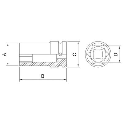Soquete De Impacto Sextavado Longo Em Aço Cromo Molibdênio 13 Mm - Encaixe 1/2'' Tramontina