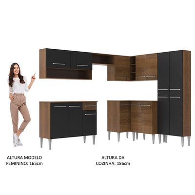Armário de Cozinha de Canto Emilly com Balcão e Adega Preto