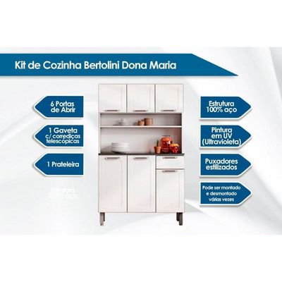 Kit De Cozinha Compacta Dona Maria C/ 6 Portas E 1 Gaveta 105cm Branco - Bertolini