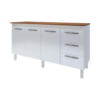Kit Balcão Cozinha Gabinete 157cm Branco Savana