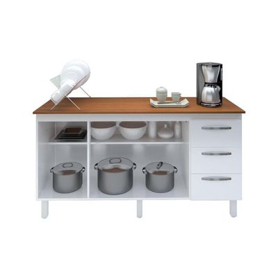 Kit Balcão Cozinha Gabinete 157cm Branco Savana