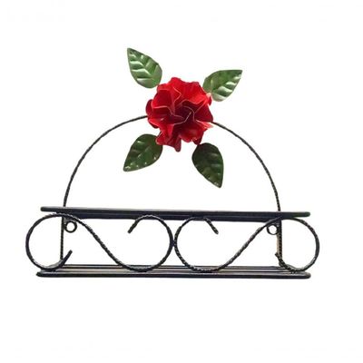 Suporte Banheiro Ferro Antiferrugem Preto Flor Vermelha 30cm